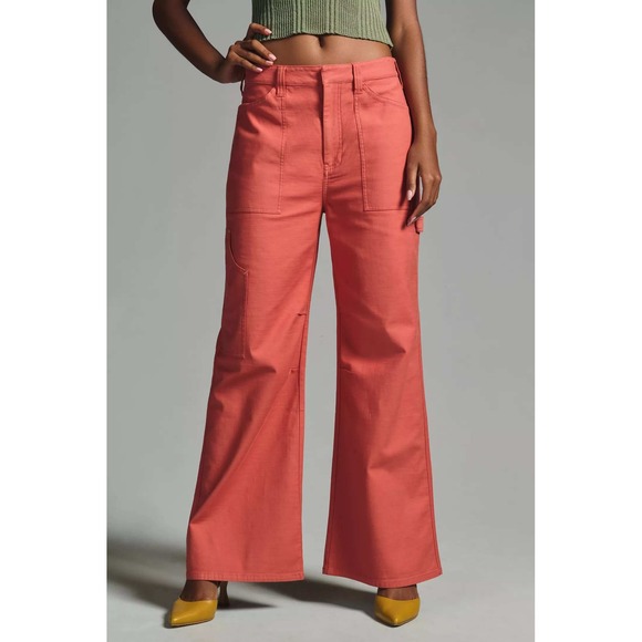 Pilcro Pants - Pilcro Painter Puddle Pants Sz 25 Wide Leg High Waist Carpenter Jeans in Coral‎